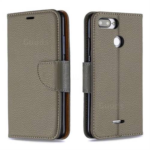 Classic Luxury Litchi Leather Phone Wallet Case for Mi Xiaomi Redmi 6A - Gray