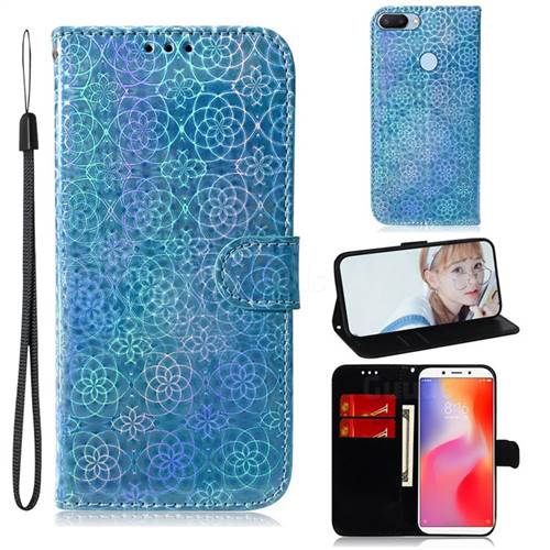 Laser Circle Shining Leather Wallet Phone Case for Mi Xiaomi Redmi 6A - Blue