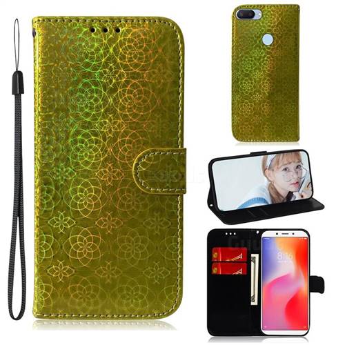 Laser Circle Shining Leather Wallet Phone Case for Mi Xiaomi Redmi 6A - Golden