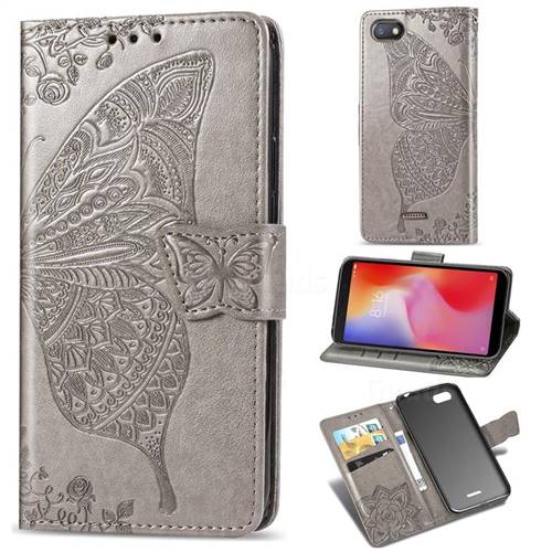 Embossing Mandala Flower Butterfly Leather Wallet Case for Mi Xiaomi Redmi 6A - Gray