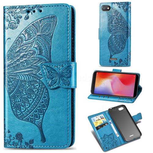 Embossing Mandala Flower Butterfly Leather Wallet Case for Mi Xiaomi Redmi 6A - Blue