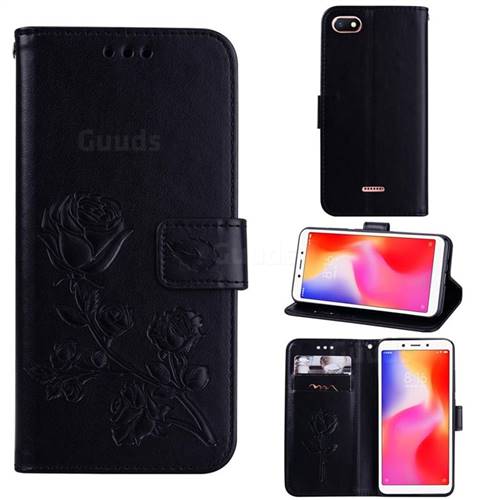 Embossing Rose Flower Leather Wallet Case for Mi Xiaomi Redmi 6A - Black