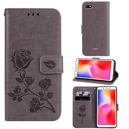 Embossing Rose Flower Leather Wallet Case for Mi Xiaomi Redmi 6A - Grey