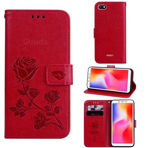 Embossing Rose Flower Leather Wallet Case for Mi Xiaomi Redmi 6A - Red