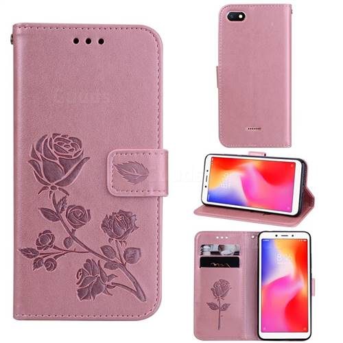 Embossing Rose Flower Leather Wallet Case for Mi Xiaomi Redmi 6A - Rose Gold