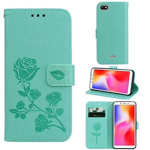 Embossing Rose Flower Leather Wallet Case for Mi Xiaomi Redmi 6A - Green