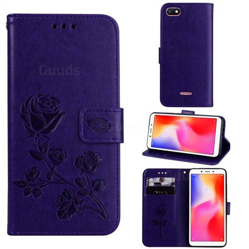 Embossing Rose Flower Leather Wallet Case for Mi Xiaomi Redmi 6A - Purple