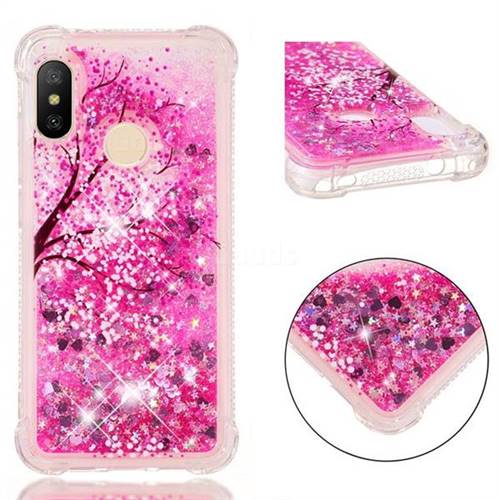 Pink Cherry Blossom Dynamic Liquid Glitter Sand Quicksand Star TPU Case for Xiaomi Mi A2 Lite (Redmi 6 Pro)