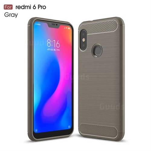 Luxury Carbon Fiber Brushed Wire Drawing Silicone TPU Back Cover for Xiaomi Mi A2 Lite (Redmi 6 Pro) - Gray