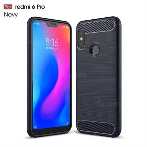 Luxury Carbon Fiber Brushed Wire Drawing Silicone TPU Back Cover for Xiaomi Mi A2 Lite (Redmi 6 Pro) - Navy