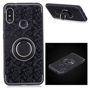 Luxury Mosaic Metal Silicone Invisible Ring Holder Soft Phone Case for Xiaomi Mi A2 Lite (Redmi 6 Pro) - Black