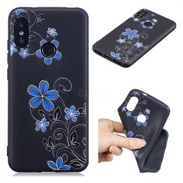 Little Blue Flowers 3D Embossed Relief Black TPU Cell Phone Back Cover for Xiaomi Mi A2 Lite (Redmi 6 Pro)