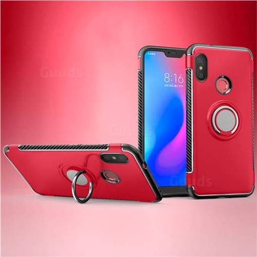 Armor Anti Drop Carbon PC + Silicon Invisible Ring Holder Phone Case for Xiaomi Mi A2 Lite (Redmi 6 Pro) - Red