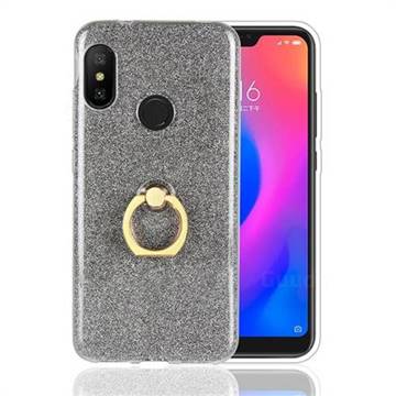 Luxury Soft TPU Glitter Back Ring Cover with 360 Rotate Finger Holder Buckle for Xiaomi Mi A2 Lite (Redmi 6 Pro) - Black