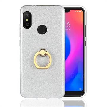 Luxury Soft TPU Glitter Back Ring Cover with 360 Rotate Finger Holder Buckle for Xiaomi Mi A2 Lite (Redmi 6 Pro) - White