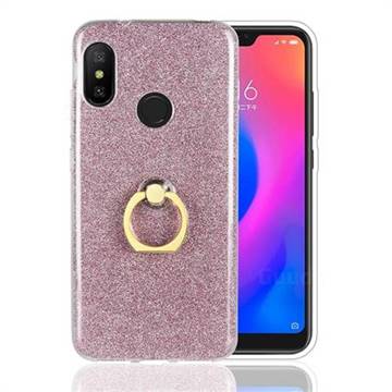 Luxury Soft TPU Glitter Back Ring Cover with 360 Rotate Finger Holder Buckle for Xiaomi Mi A2 Lite (Redmi 6 Pro) - Pink