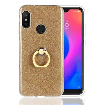 Luxury Soft TPU Glitter Back Ring Cover with 360 Rotate Finger Holder Buckle for Xiaomi Mi A2 Lite (Redmi 6 Pro) - Golden