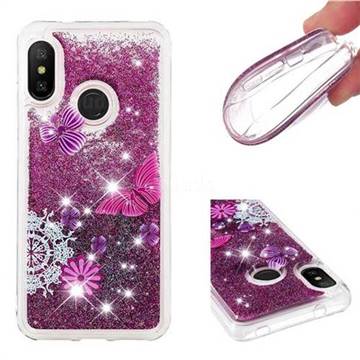 Purple Flower Butterfly Dynamic Liquid Glitter Quicksand Soft TPU Case for Xiaomi Mi A2 Lite (Redmi 6 Pro)