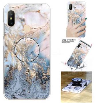 Golden Gray Marble Pop Stand Holder Varnish Phone Cover for Xiaomi Mi A2 Lite (Redmi 6 Pro)