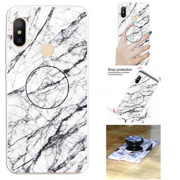 White Marble Pop Stand Holder Varnish Phone Cover for Xiaomi Mi A2 Lite (Redmi 6 Pro)