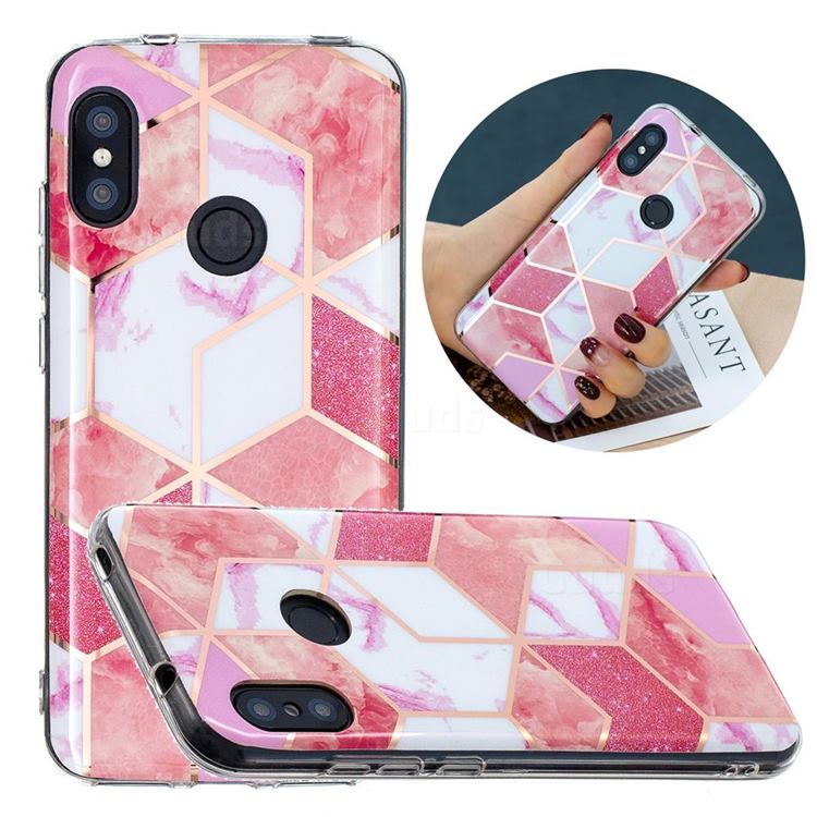Cherry Glitter Painted Marble Electroplating Protective Case for Xiaomi Mi A2 Lite (Redmi 6 Pro)