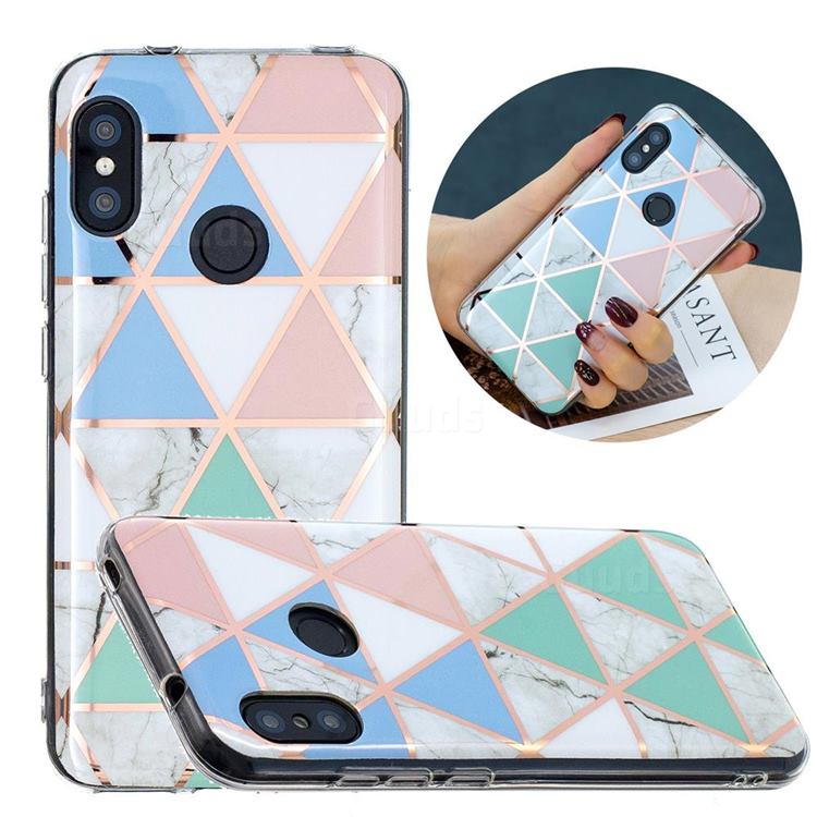 Fresh Triangle Painted Marble Electroplating Protective Case for Xiaomi Mi A2 Lite (Redmi 6 Pro)