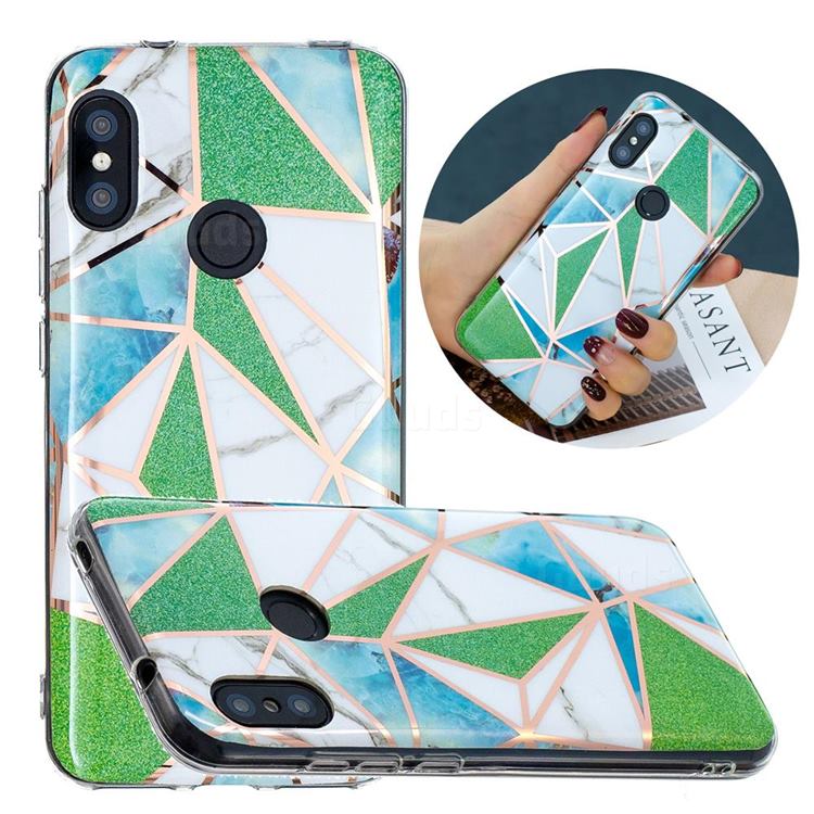 Green Triangle Painted Marble Electroplating Protective Case for Xiaomi Mi A2 Lite (Redmi 6 Pro)