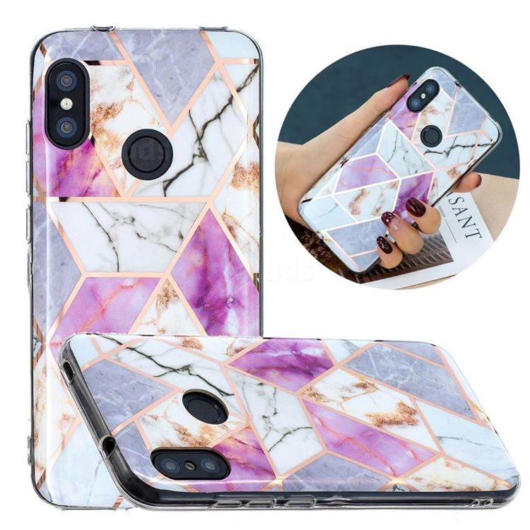 Purple and White Painted Marble Electroplating Protective Case for Xiaomi Mi A2 Lite (Redmi 6 Pro)