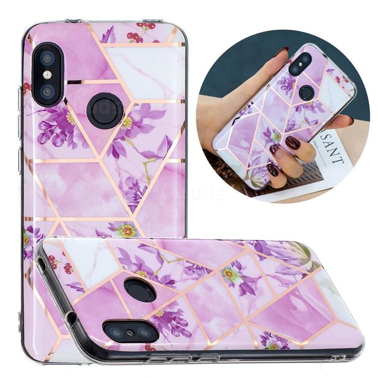 Purple Flower Painted Marble Electroplating Protective Case for Xiaomi Mi A2 Lite (Redmi 6 Pro)