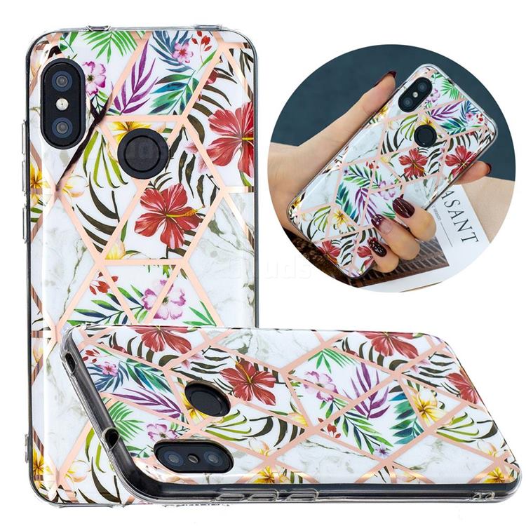 Tropical Rainforest Flower Painted Marble Electroplating Protective Case for Xiaomi Mi A2 Lite (Redmi 6 Pro)