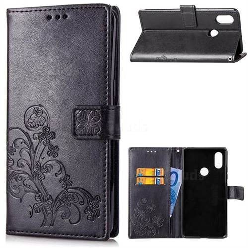 Embossing Imprint Four-Leaf Clover Leather Wallet Case for Xiaomi Mi A2 Lite (Redmi 6 Pro) - Black