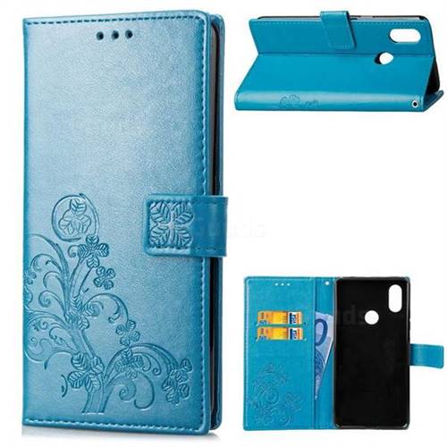 Embossing Imprint Four-Leaf Clover Leather Wallet Case for Xiaomi Mi A2 Lite (Redmi 6 Pro) - Blue