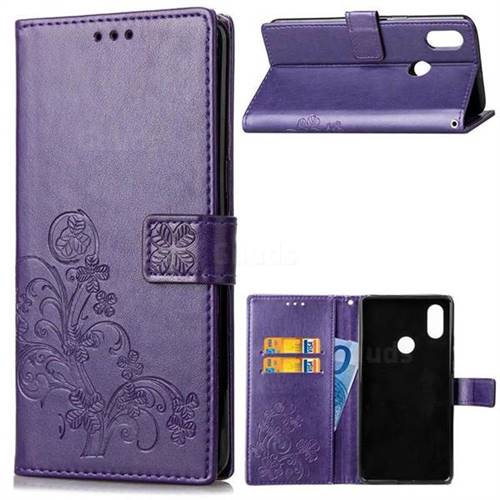 Embossing Imprint Four-Leaf Clover Leather Wallet Case for Xiaomi Mi A2 Lite (Redmi 6 Pro) - Purple