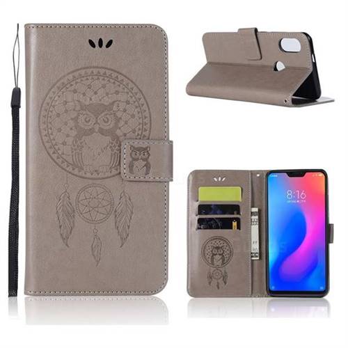 Intricate Embossing Owl Campanula Leather Wallet Case for Xiaomi Mi A2 Lite (Redmi 6 Pro) - Grey
