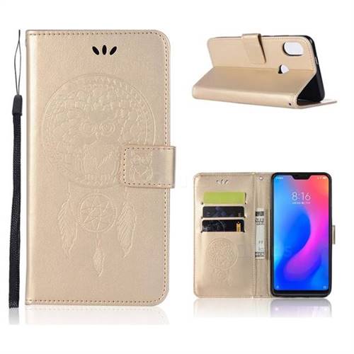 Intricate Embossing Owl Campanula Leather Wallet Case for Xiaomi Mi A2 Lite (Redmi 6 Pro) - Champagne