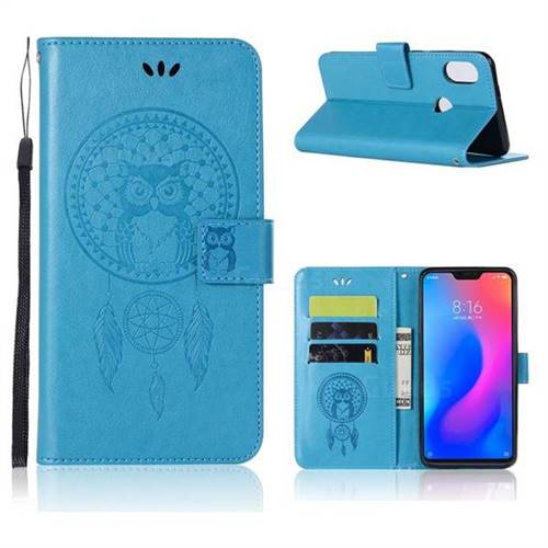 Intricate Embossing Owl Campanula Leather Wallet Case for Xiaomi Mi A2 Lite (Redmi 6 Pro) - Blue