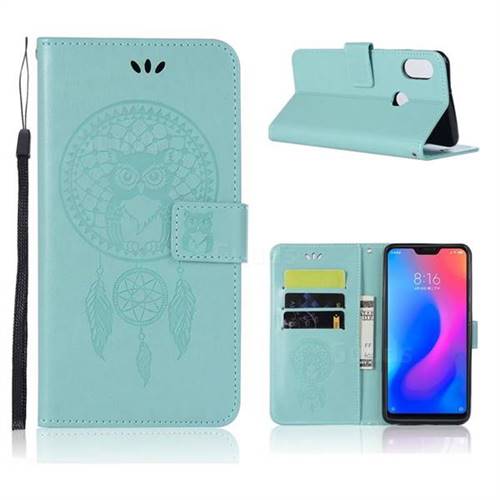 Intricate Embossing Owl Campanula Leather Wallet Case for Xiaomi Mi A2 Lite (Redmi 6 Pro) - Green