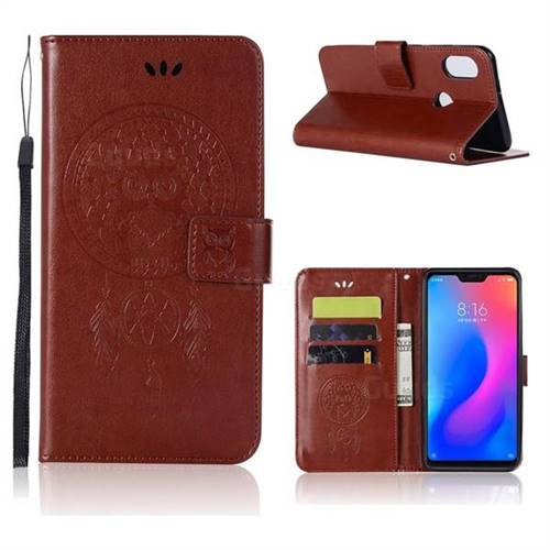 Intricate Embossing Owl Campanula Leather Wallet Case for Xiaomi Mi A2 Lite (Redmi 6 Pro) - Brown