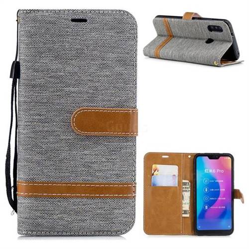 Jeans Cowboy Denim Leather Wallet Case for Xiaomi Mi A2 Lite (Redmi 6 Pro) - Gray