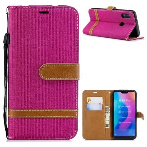 Jeans Cowboy Denim Leather Wallet Case for Xiaomi Mi A2 Lite (Redmi 6 Pro) - Rose