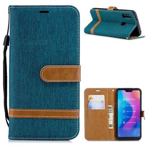 Jeans Cowboy Denim Leather Wallet Case for Xiaomi Mi A2 Lite (Redmi 6 Pro) - Green