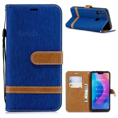 Jeans Cowboy Denim Leather Wallet Case for Xiaomi Mi A2 Lite (Redmi 6 Pro) - Sapphire