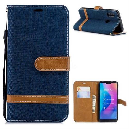 Jeans Cowboy Denim Leather Wallet Case for Xiaomi Mi A2 Lite (Redmi 6 Pro) - Dark Blue