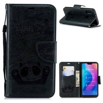 Embossing Hello Panda Leather Wallet Phone Case for Xiaomi Mi A2 Lite (Redmi 6 Pro) - Seagreen
