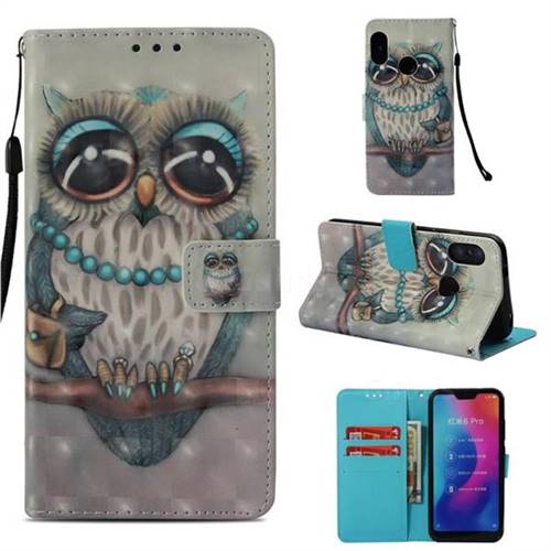 Sweet Gray Owl 3D Painted Leather Wallet Case for Xiaomi Mi A2 Lite (Redmi 6 Pro)