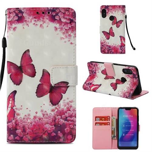 Rose Butterfly 3D Painted Leather Wallet Case for Xiaomi Mi A2 Lite (Redmi 6 Pro)