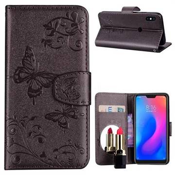 Embossing Butterfly Morning Glory Mirror Leather Wallet Case for Xiaomi Mi A2 Lite (Redmi 6 Pro) - Silver Gray