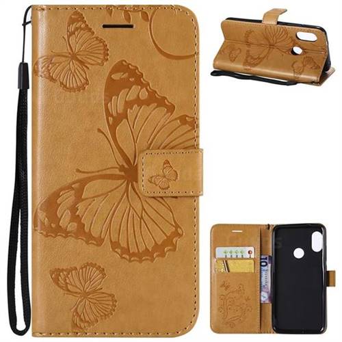 Embossing 3D Butterfly Leather Wallet Case for Xiaomi Mi A2 Lite (Redmi 6 Pro) - Yellow