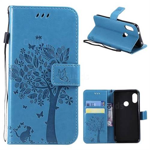 Embossing Butterfly Tree Leather Wallet Case for Xiaomi Mi A2 Lite (Redmi 6 Pro) - Blue