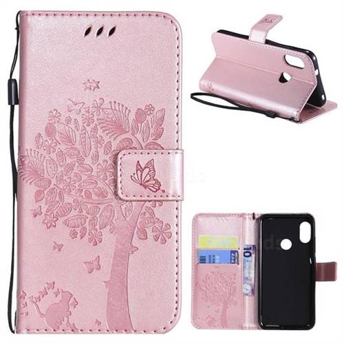 Embossing Butterfly Tree Leather Wallet Case for Xiaomi Mi A2 Lite (Redmi 6 Pro) - Rose Pink
